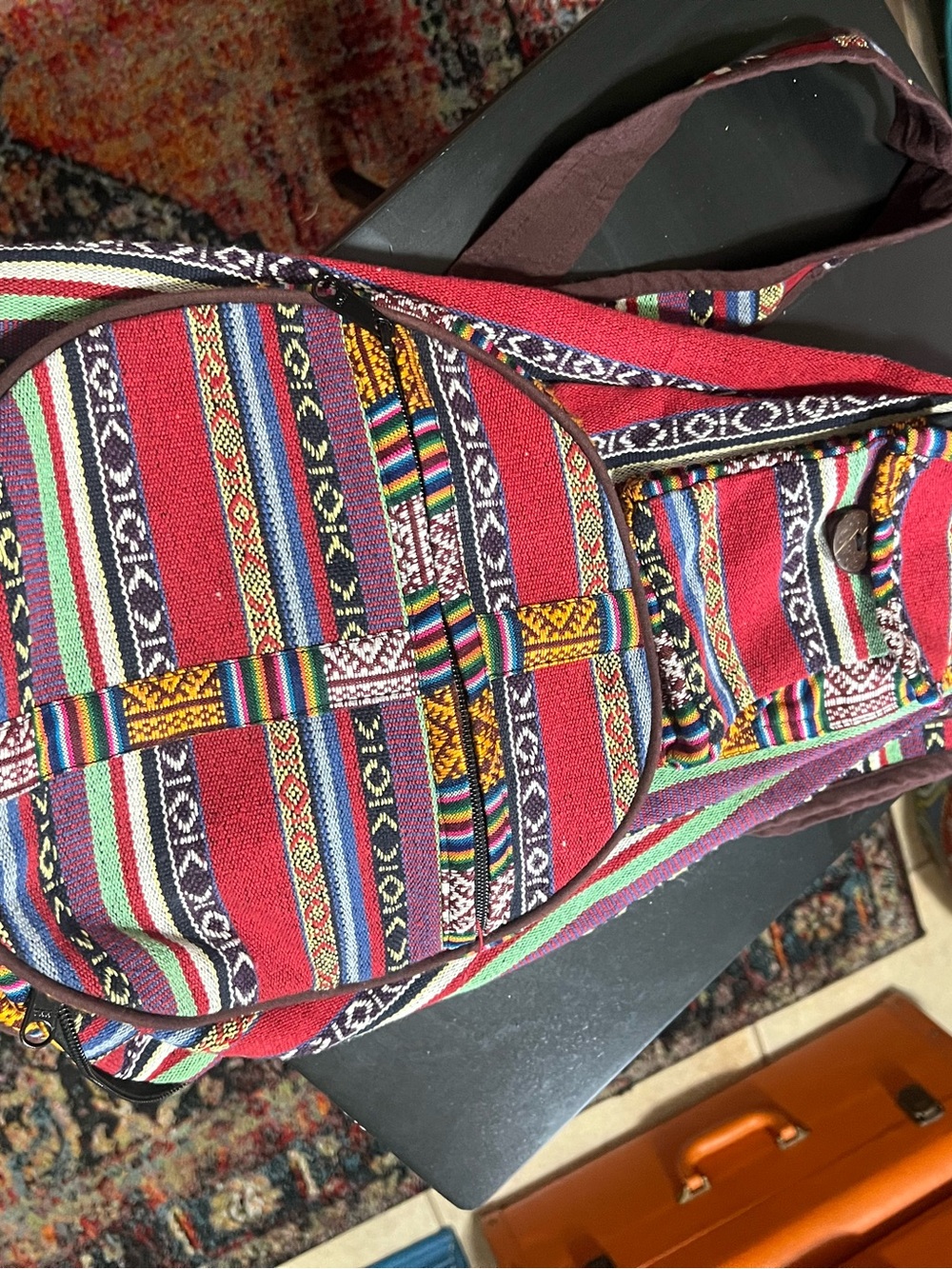 Colorful Red Woven Crossbody Bag - Boho Stripe Design